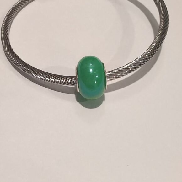 Silver Green‎ Pearlesque Charm for Pandora Style Bracelet - Picture 1 of 4